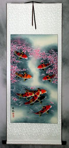 Koi Fish Plum Blossom Wall Scroll