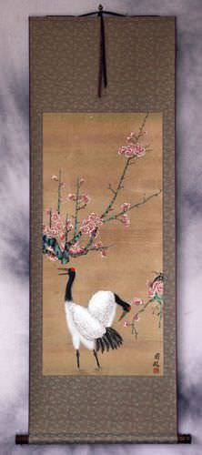 Antique-Style Cranes and Plum Blossom Wall Scroll