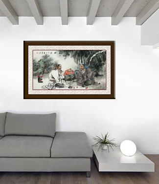 Big Men Playing Weiqi (Asian Chess) Painting living room view