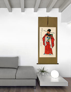 Lu Xing - God of Affluence - Chinese Good Luck Wall Scroll living room view