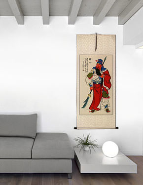 Guan Gong Chinese Saint of Warriors Wall Scroll living room view