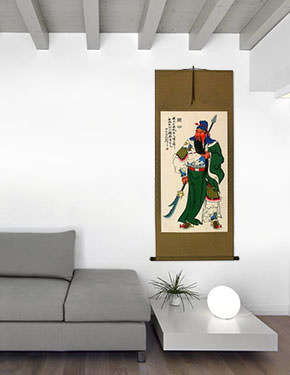 Guan Gong Saint of Chinese Warriors Wall Scroll living room view