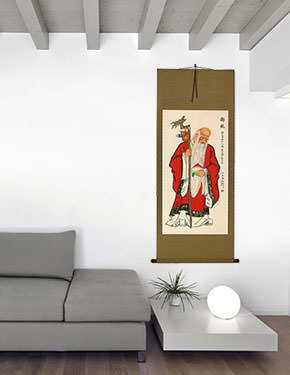 Longevity Saint holding Peach - Chinese Scroll living room view