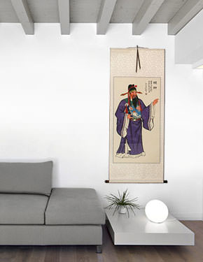 God of Affluence - Lu Xing - Good Luck Chinese Scroll living room view