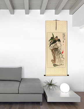 Guan Gong Warrior Saint Wall Scroll living room view