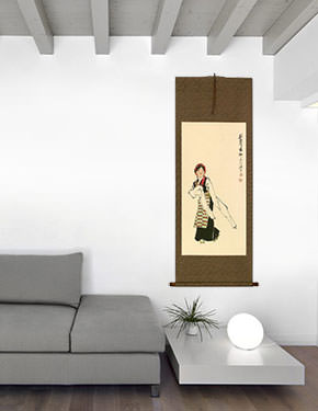 Dancing Minority Girl of Southern China Wall Scroll living room view