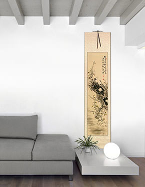 Being Together - Birds and Flower - Wall Scroll living room view
