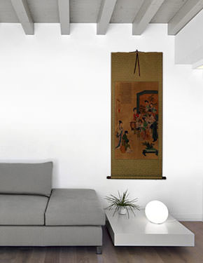 Chinese Musicians - Partial-Print Wall Scroll living room view