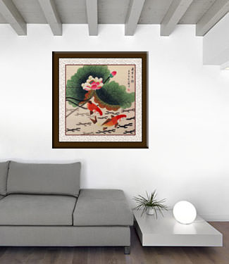 Koi Fish and Lotus Flowers - Oriental Painting living room view