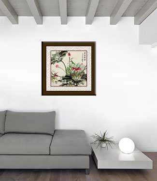 King Fisher and Lotus Flower Painting living room view