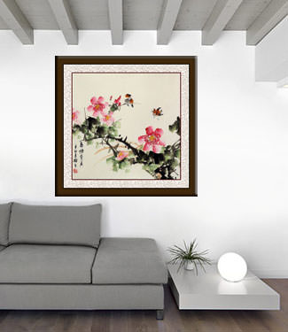 Scent of Flowers and Bird Song - Large Watercolor Painting living room view
