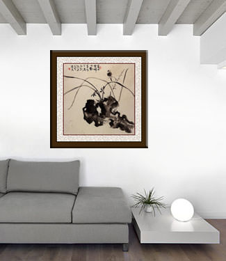 Chinese Bird and Orchid Flower Painting living room view