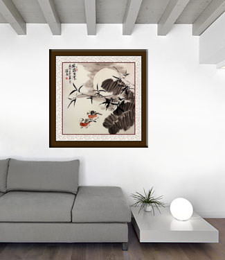 Chinese Bird and Bamboo Painting living room view