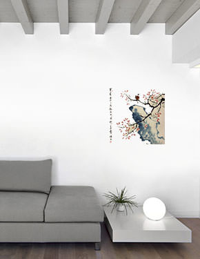 Chinese Bird, Stone, and Flower Painting living room view
