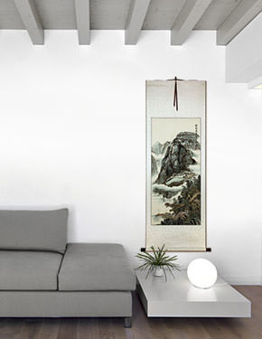 Chinese Waterfall Landscape Wall Scroll living room view