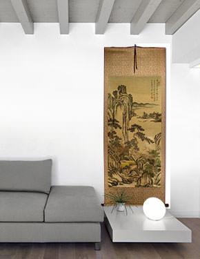 Serene Place - Chinese Landscape Print Wall Scroll living room view