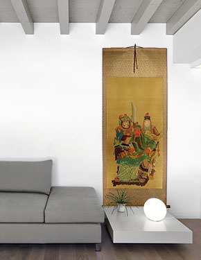 Three Brothers - Partial-Print Hanging Scroll living room view