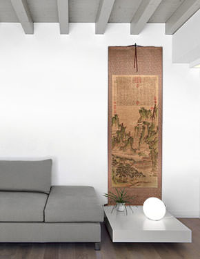 Immortal Mountain Village - Chinese Landscape Print Wall Scroll living room view