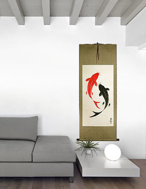 Huge Yin Yang Fish Wall Scroll living room view