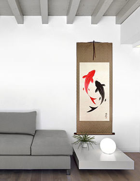 Huge Yin Yang Fish Wall Scroll living room view