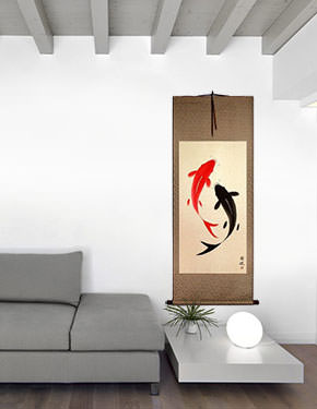 Large Yin Yang Fish - Chinese Scroll living room view