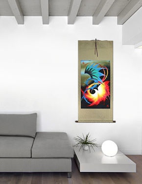 Chinese Dragon and Phoenix - Wall Scroll living room view