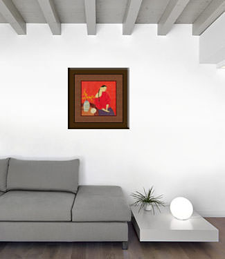 Woman and Plum Blossom Vase - Modern Art Painting living room view
