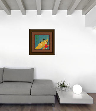 Chinese Woman Wading by Boat and Birds - Modern Art Painting living room view
