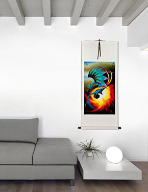 Dragon and Phoenix Wall Scroll living room view