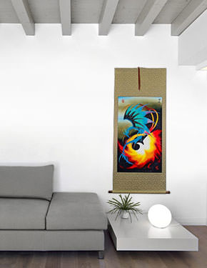 Chinese Dragon and Phoenix - Wall Scroll living room view