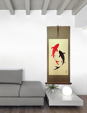 Yin Yang Fish - Jumbo-Size Wall Scroll living room view