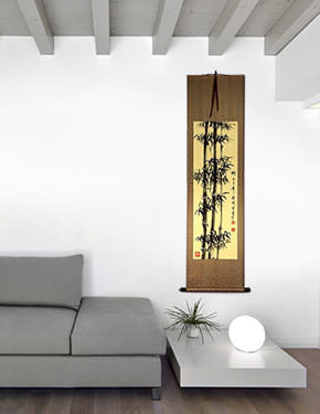 Black Ink Chinese Bamboo Wall Scroll living room view