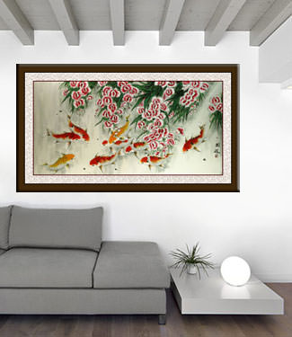 Large Koi Fish Painting living room view