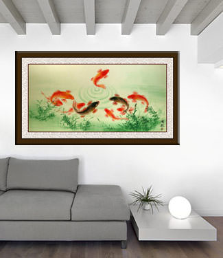 Chinese Koi Fish Extra-Large Painting living room view