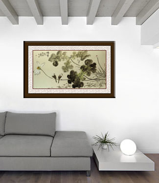 Subtle Fragrance - Large Bird and Flower Painting living room view