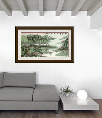 Silence of Spring Rain - Chinese River Village Landscape living room view