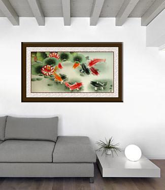 Large Koi Fish Painting living room view