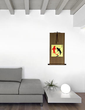 Classic Yin Yang Fish Silk Wall Scroll living room view