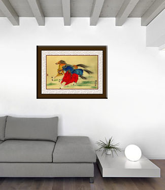 Abstract Galloping Horses - Chinese Watercolor Painting living room view