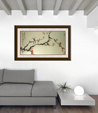 Chinese Plum Blossom and Birds Painting living room view