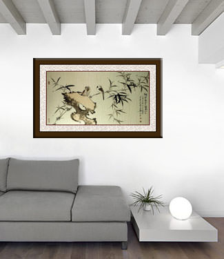 Birds and Bamboo Large Painting living room view