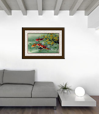 Koi Fish & Plum Blossom Chinese Painting living room view