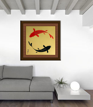 Big Yin Yang Koi Fish Painting living room view