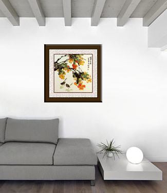 Chinese Birds and Loquat Painting living room view