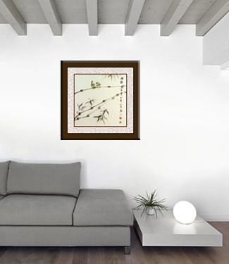 Chinese Birds and Bamboo Painting living room view