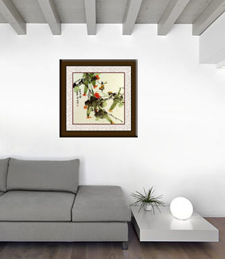 Luffa Plant - Bird and Flower Painting living room view