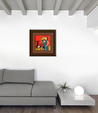 Chinese Woman and Cat - Modern Art Painting living room view