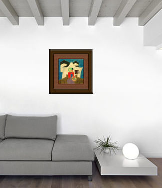 Asian Woman Carrying Laundry - Modern Art Painting living room view
