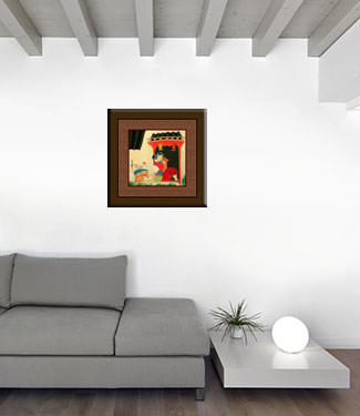 Chinese Mother and Baby Boy with Chickens - Modern Art Painting living room view