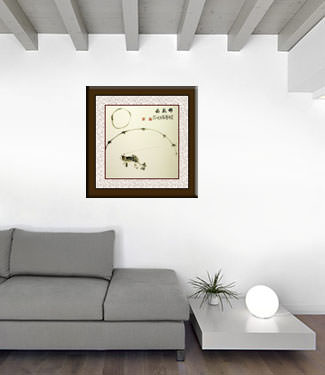 Large Bamboo Fishing Pole and Fish on Line Painting living room view